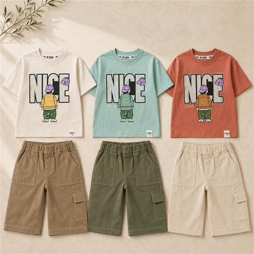 ست تیشرت شلوارک کتان طرح niceکد 493